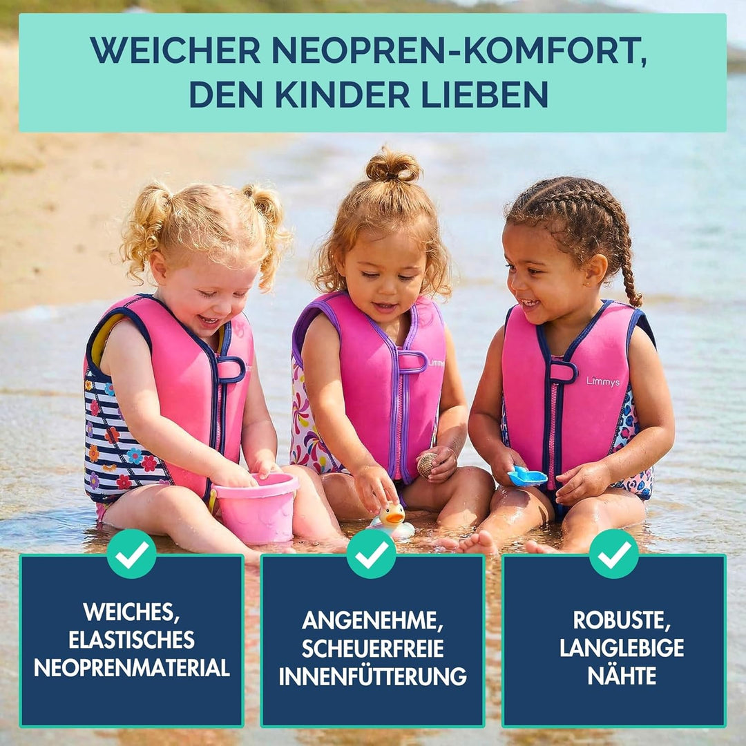 Limmys Premium Neopren Schwimmweste - Ideale Schwimmhilfe für Jungen und Mädchen - Extra Kordelzugta