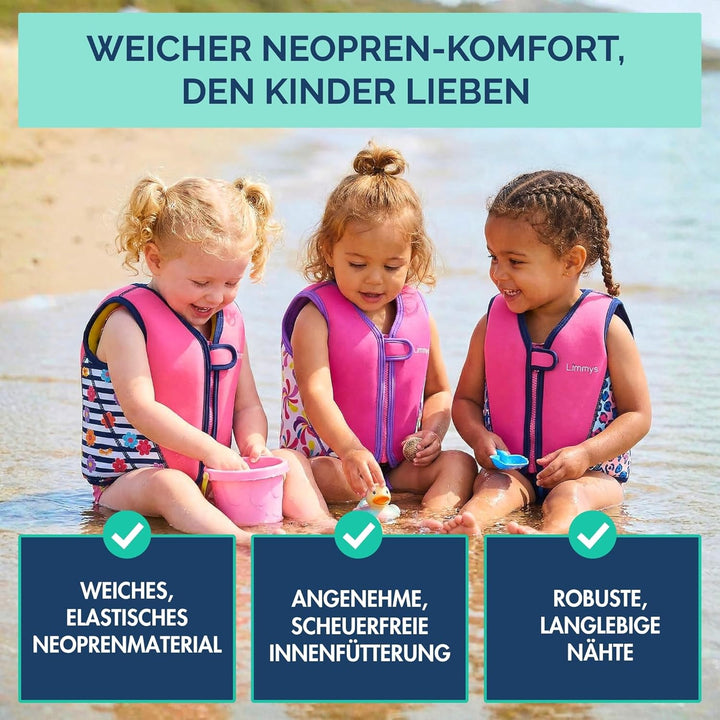 Limmys Premium Neopren Schwimmweste - Ideale Schwimmhilfe für Jungen und Mädchen - Extra Kordelzugta