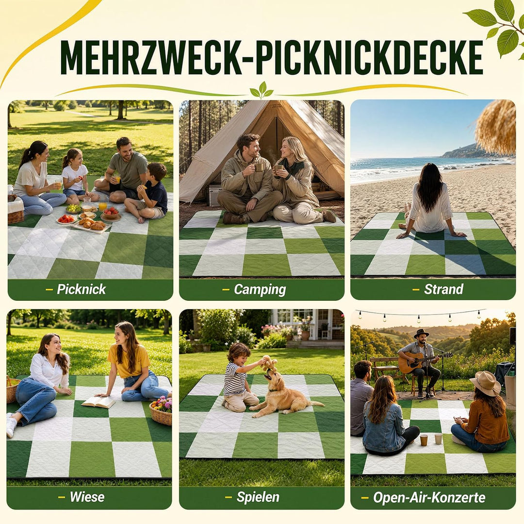 Picknickdecke XXL 200×200 cm Faltbar Stranddecke mit Tragegriff