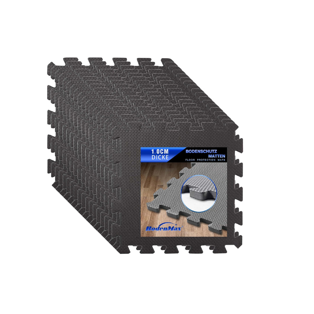 Bodenschutzmatte Puzzlematte – rutschfest, stossdämpfend – Eva 30x30x1cm, 18 Stück, Schwarz 18 Stück