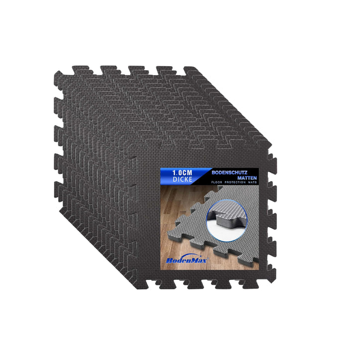 Bodenschutzmatte Puzzlematte – rutschfest, stossdämpfend – Eva 30x30x1cm, 18 Stück, Schwarz 18 Stück