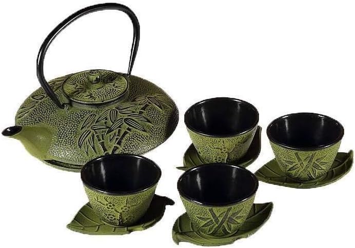 Teeservice aus Gusseisen, Bambus Gusseisen Servierset - Bambus Bambus, Grün., Bambus, Grün.