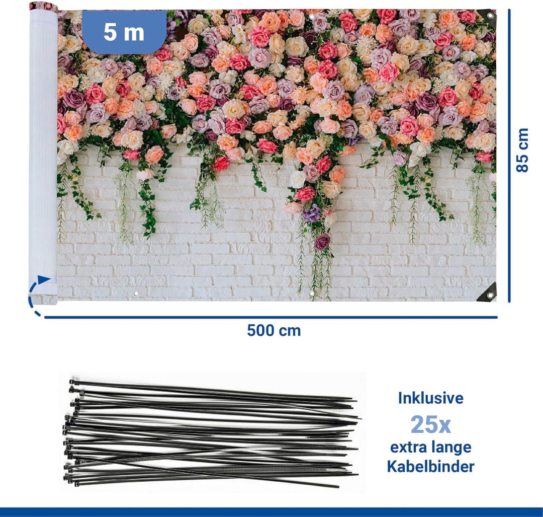 Maximex Balkon-Sichtschutz, praktischer Sichtschutz mit Rosen-Motiv und hoher UV- und Witterungsbest