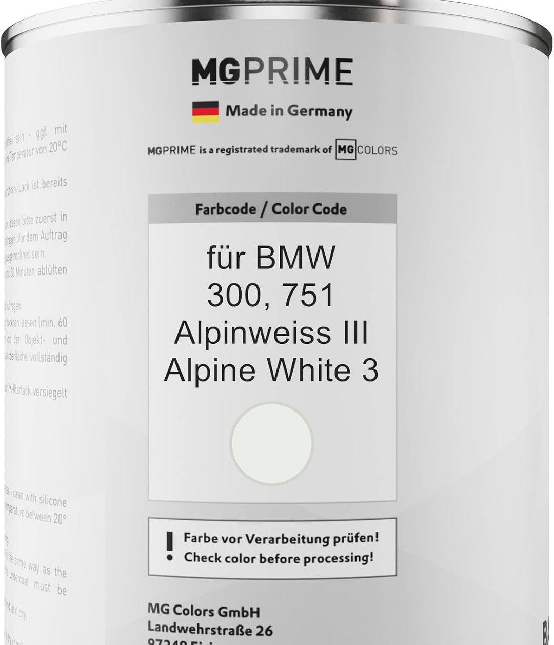 MG PRIME Autolack Dose Set für BMW 300/751 Alpinweiss III/Alpine White 3 Basislack 2K Klarlack Härte
