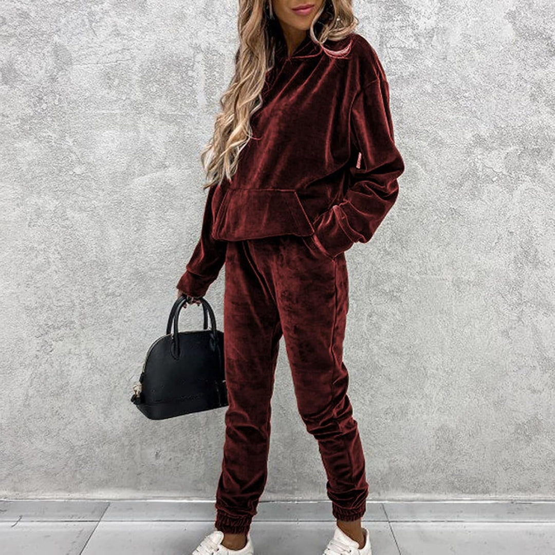 Ansenesna Hausanzug Samt Damen Velour Plüsch Winter Elegant Jogginganzug Frauen Mit Kapuze Freizeita