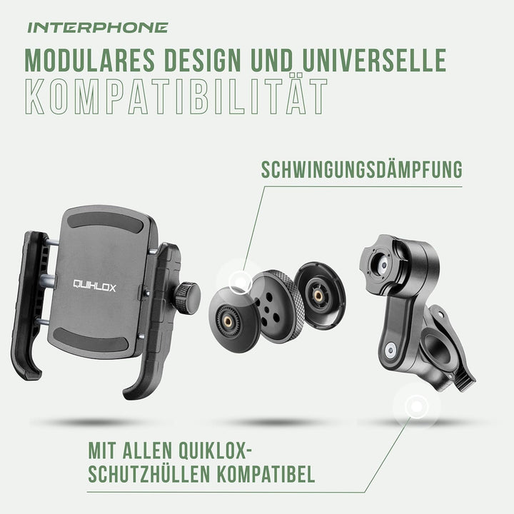 INTERPHONE - Universelle Smartphone-Halterung (3,5" bis 7,5") für QUIKLOX Modularsystem - Motorrad-H