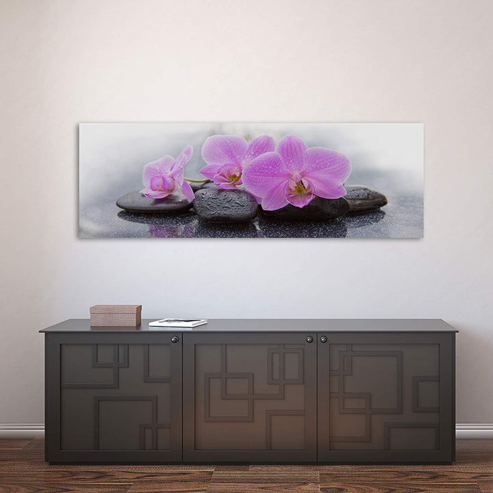 Feeby. Leinwandbild, Bilder, Wand Bild, Wandbilder, Kunstdruck 150x50 cm, ZEN, ORCHIDEE, ROSA