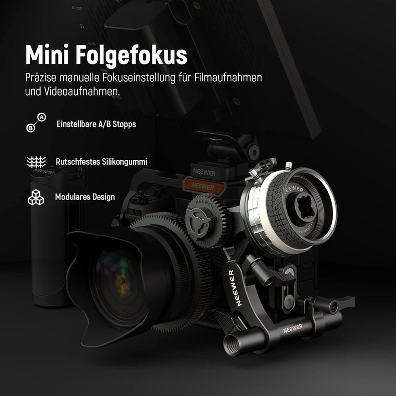 NEEWER Mini Follow Focus mit A/B Anschlägen, Objektiv Zahnkranz,15mm Stab & Stabklemme für Filmkamer