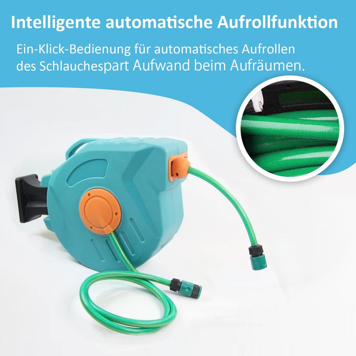 Kurflo Wand-Schlauchtrommel 20 m, Tragbare Schlauchtrommel, Automatischer Rückzug, mit Multifunktion