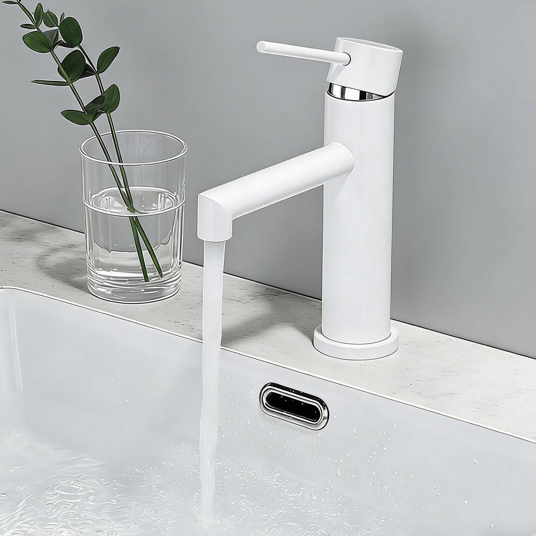 ONECE Waschtischarmatur Weiss, Wasserhahn Bad mit Auslaufhöhe 105 mm | Badarmatur Waschbecken mit Ab