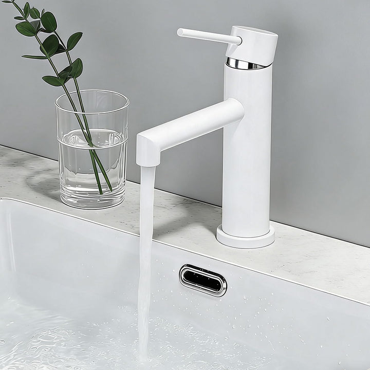 ONECE Waschtischarmatur Weiss, Wasserhahn Bad mit Auslaufhöhe 105 mm | Badarmatur Waschbecken mit Ab