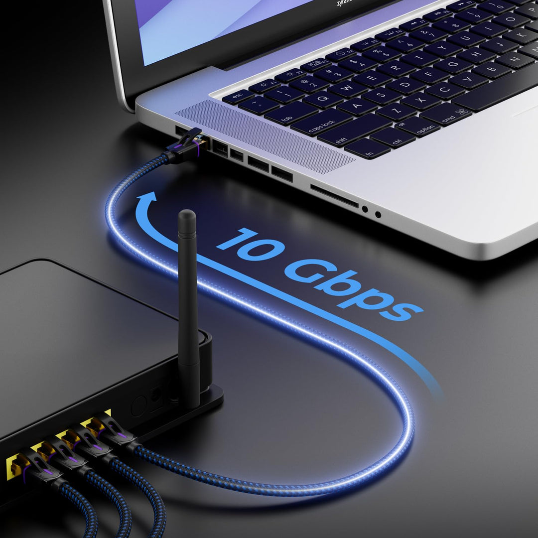 deleyCON 10m CAT 8 Netzwerkkabel (40 Gbit/s, Nylon, 100% Kupfer) S/FTP PIMF - Gigabit Ethernet Patch