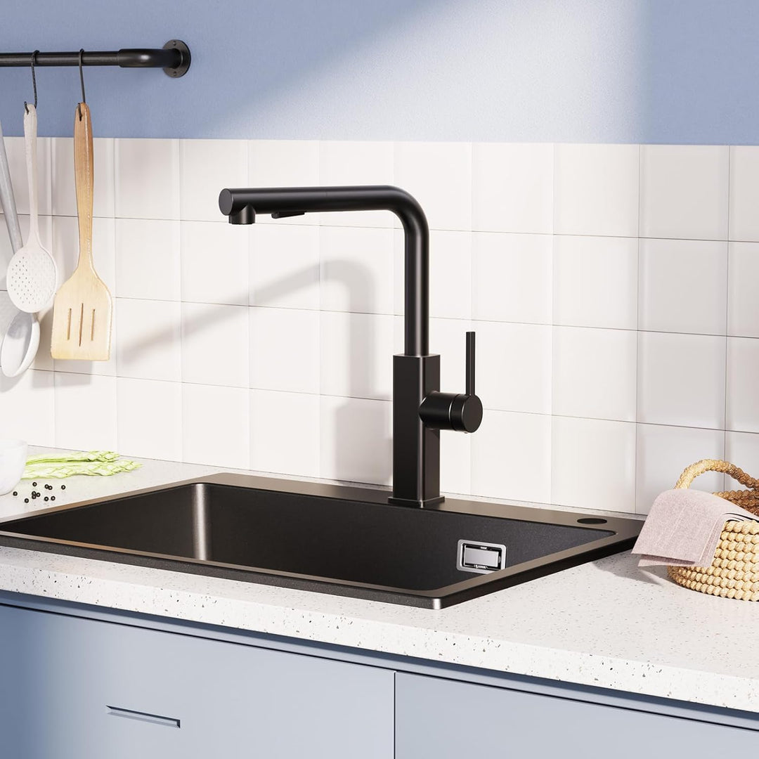 CECIPA Wasserhahn Küche Schwarz Ausziehbar, Küchenarmatur mit Brause Ausziehbar, Mischbatterie küche