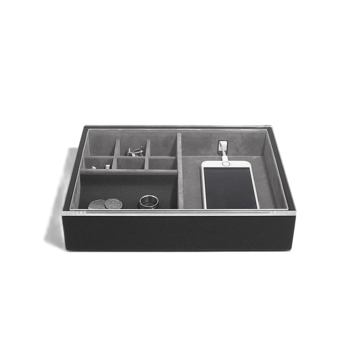 Stackers Pebble Black Valet Tray with Acrylic Display Lid
