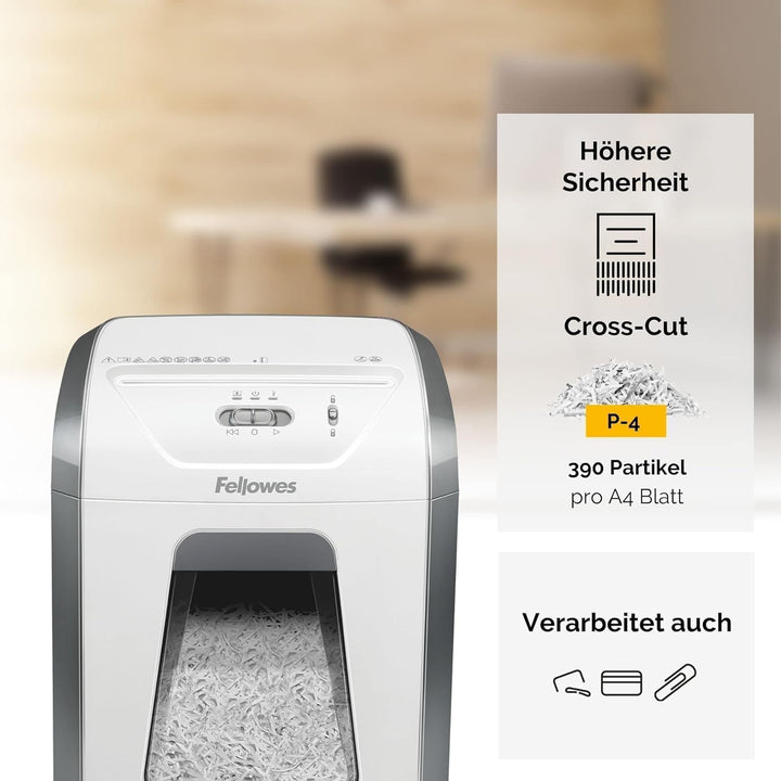 Fellowes Aktenvernichter, Papierschredder für 12 Blatt Partikelschnitt, Aktenvernichter P4, Schredde