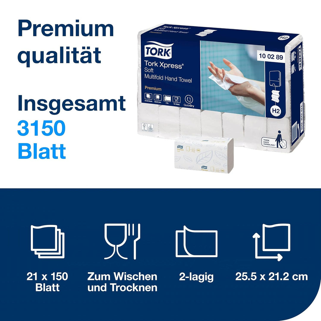 Tork Xpress weiche Multifold Papierhandtücher 100289 - H2 Premium Falthandtücher für Handtuchspender