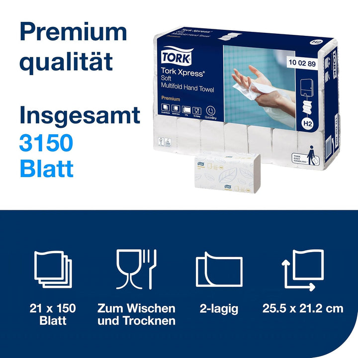 Tork Xpress weiche Multifold Papierhandtücher 100289 - H2 Premium Falthandtücher für Handtuchspender