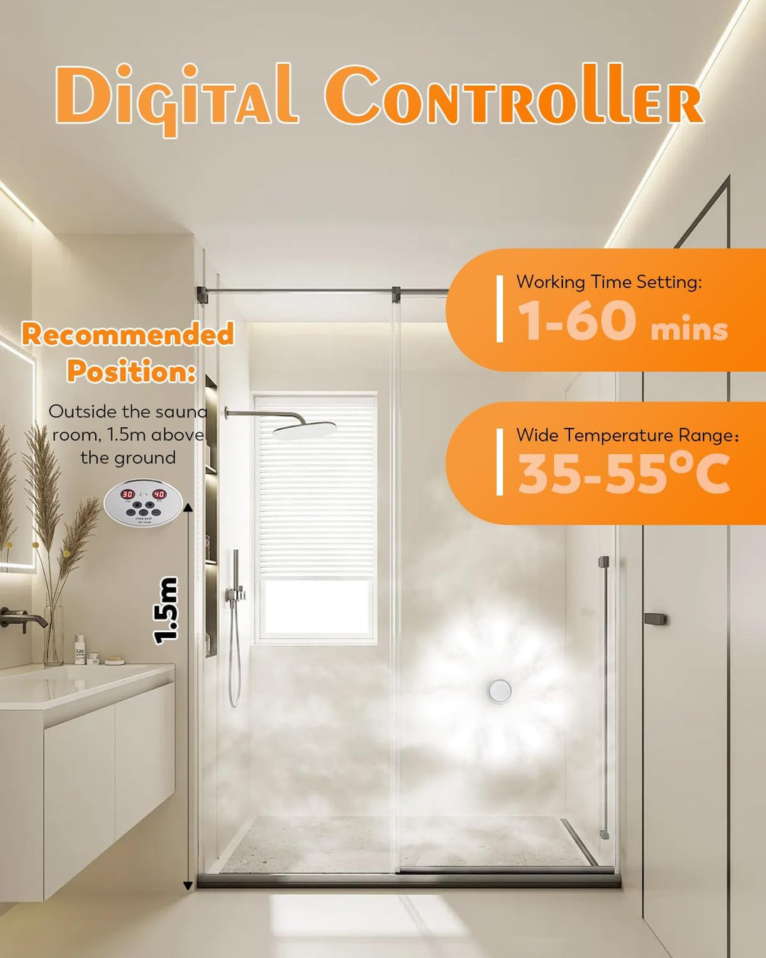 CGOLDENWALL 3 KW Haushalt Sauna Dampfgenerator 220 V, ideal für Sauna/Dusche/Bad/Spa, mit Automatisc