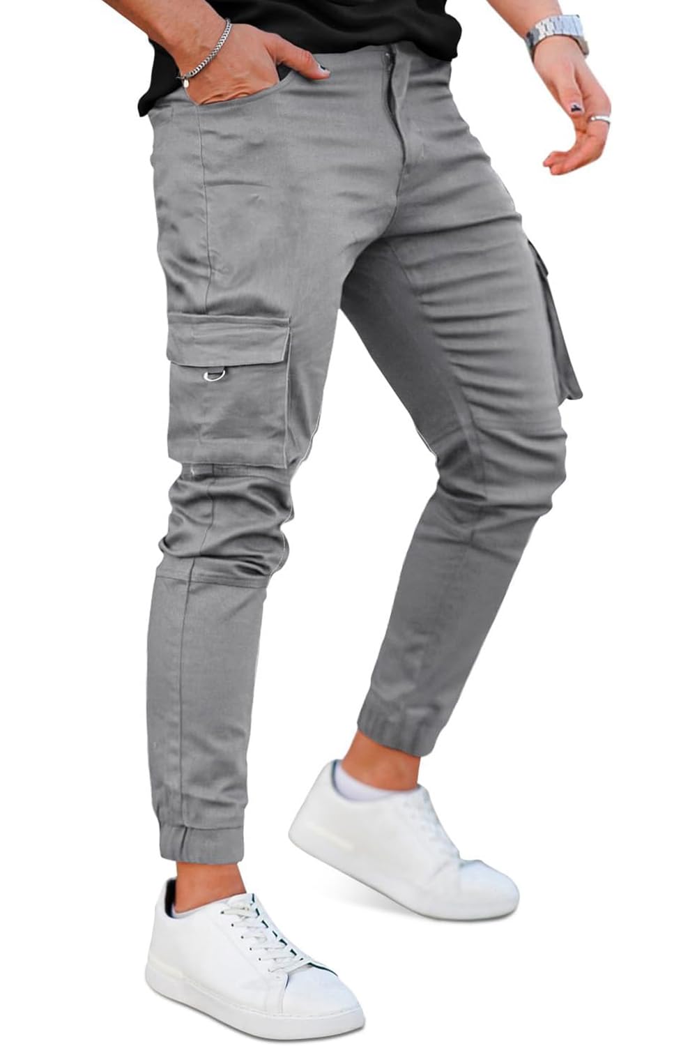 GINGTTO Herren Cargo Hose Stretch Jogginghose für Männer Casual Slim Fit Cargohose Herren Grau 34W /