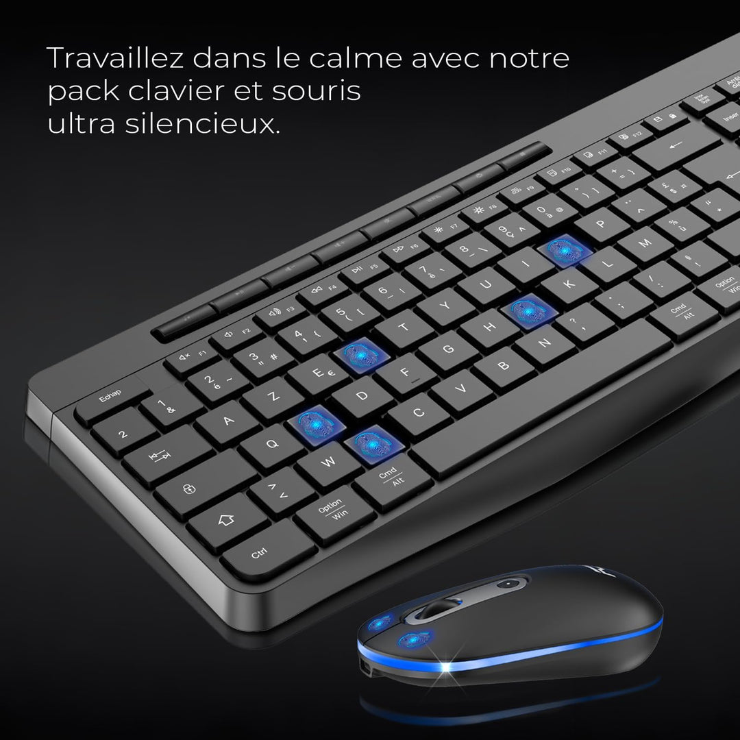 A: Beleuchtetes kabelloses Tastatur- und Maus-Set, 2,4 GHz, wiederaufladbar, RGB-Hintergrundbeleucht
