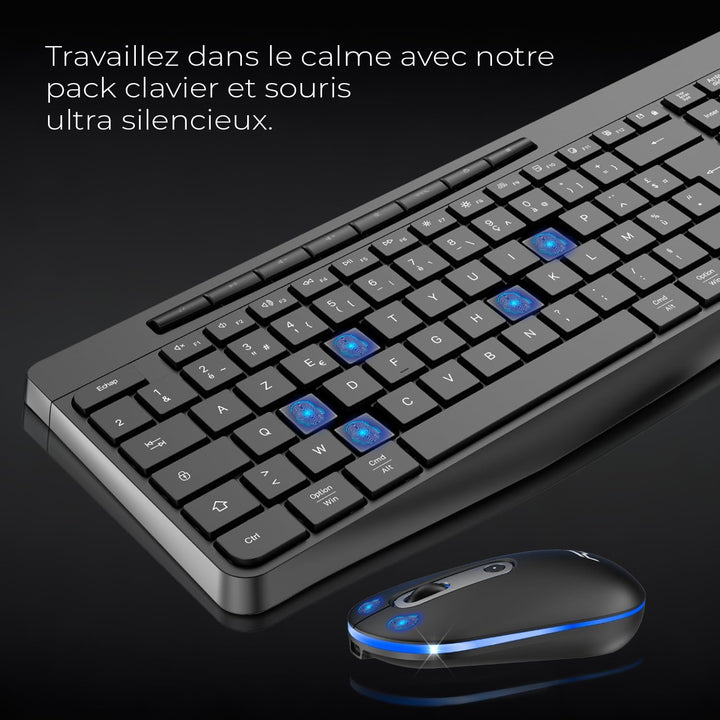 A: Beleuchtetes kabelloses Tastatur- und Maus-Set, 2,4 GHz, wiederaufladbar, RGB-Hintergrundbeleucht