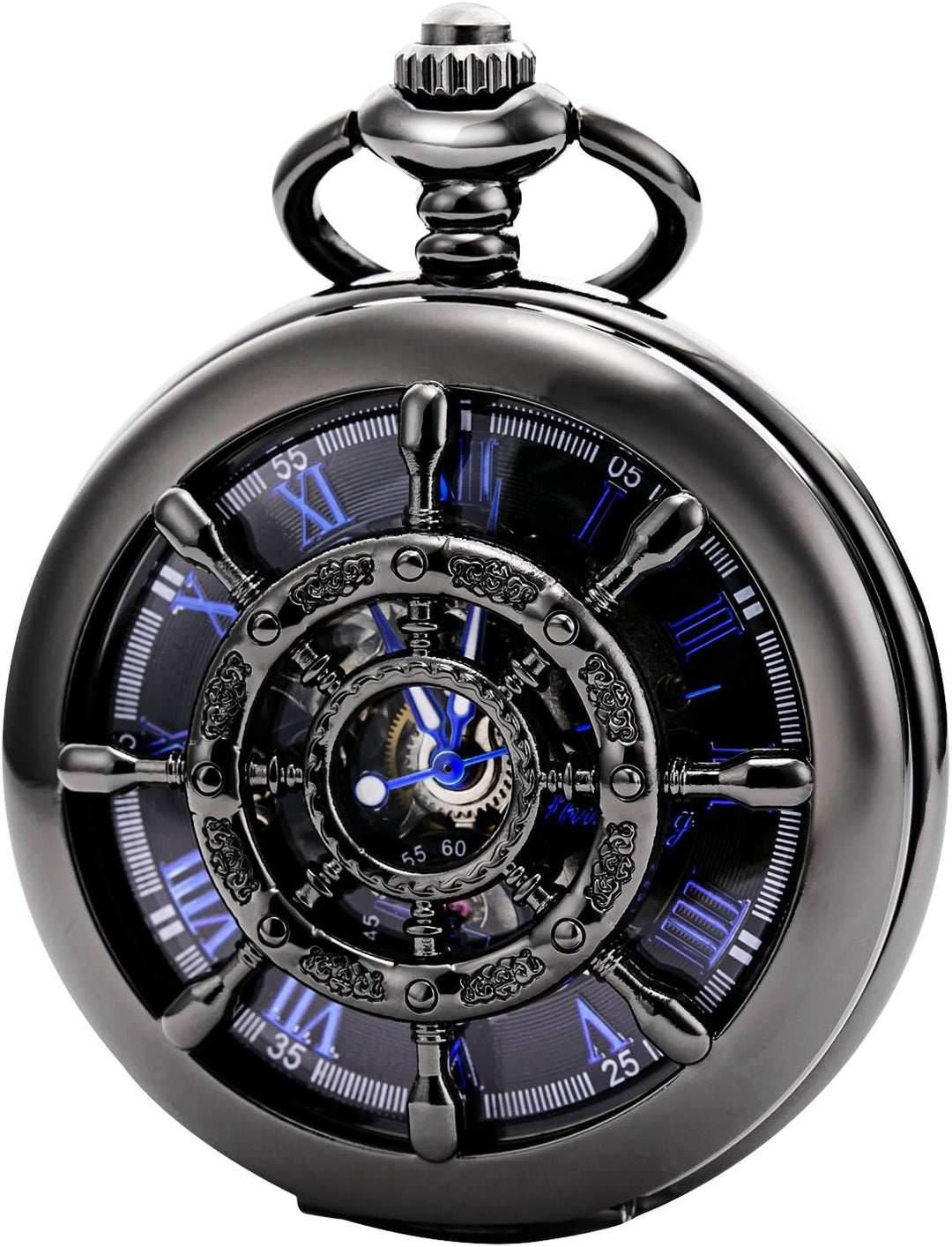 TREEWETO Taschenuhr Vintage Ruder Hohl Mechanisch Steampunk Skelett Römische Ziffern Taschenuhr mit
