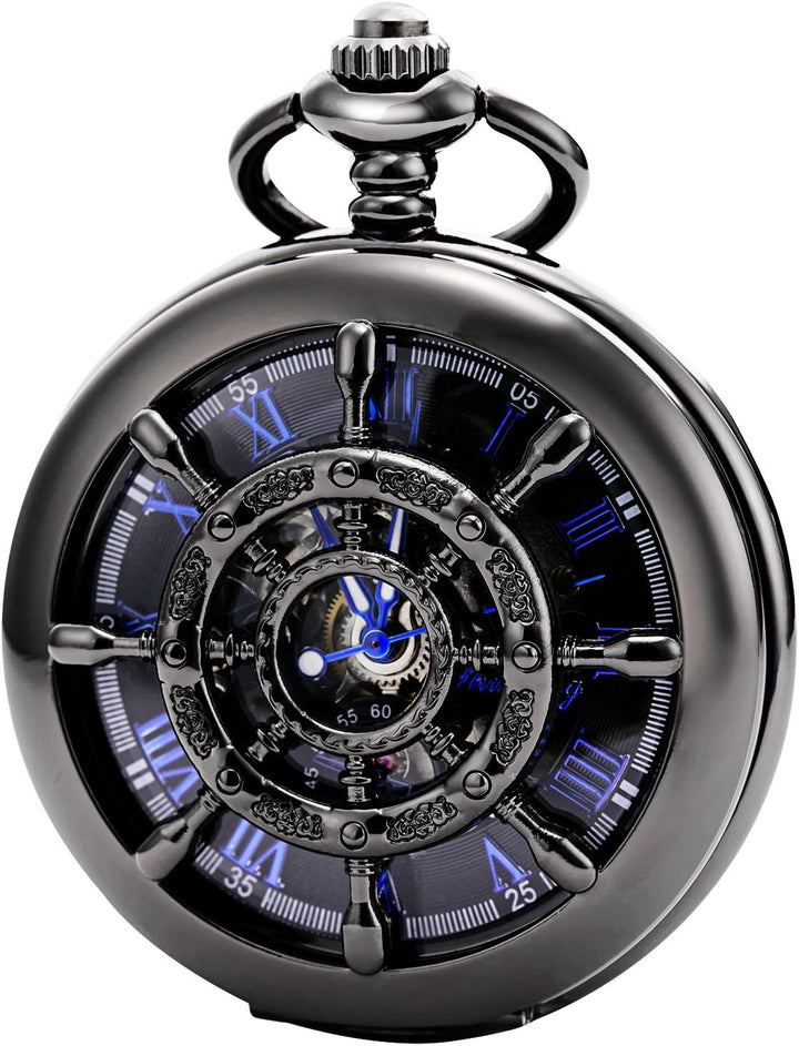 TREEWETO Taschenuhr Vintage Ruder Hohl Mechanisch Steampunk Skelett Römische Ziffern Taschenuhr mit