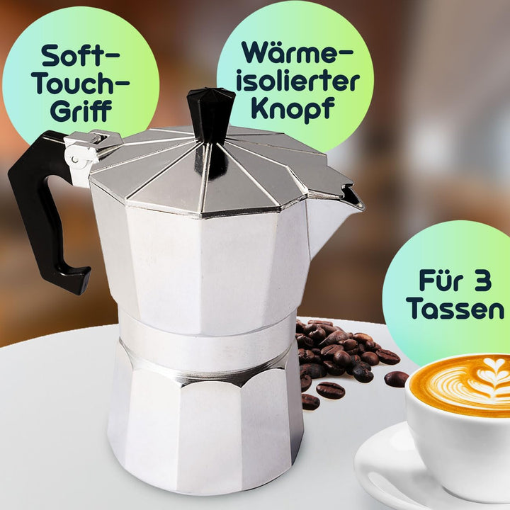 Klassischer Espressokocher aus Aluminium, 150 ml für 3 Tassen - Traditioneller Kaffeegenuss, für aro