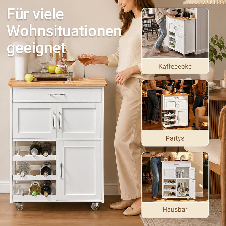 SoBuy® FKW45-WN Servierwagen mit Flaschenablagen und Schublade Küchenwagen Küchenschrank Rollwagen a