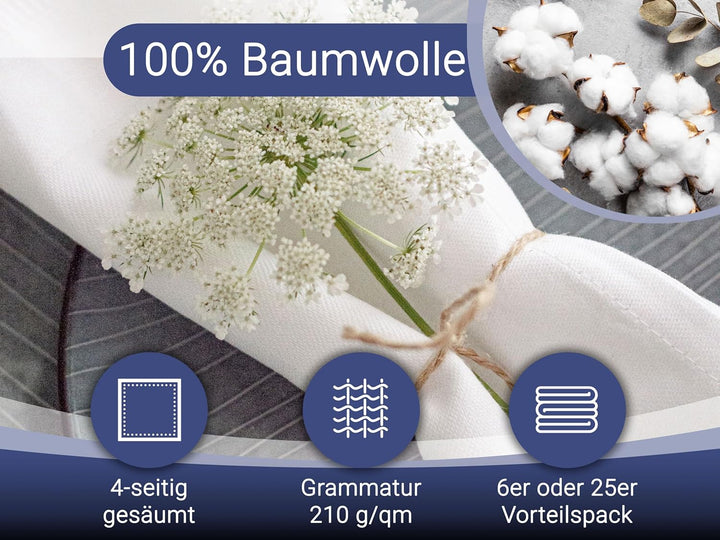 ZOLLNER 25er Set Mundservietten 100% Baumwolle, 50x50 cm, Weiss 25er Set 50x50 cm Weiss, 25er Set 50