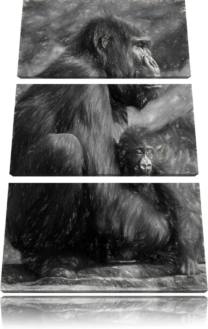Liebevolle Gorillafamilie NewArt 3-Teiler Leinwandbild 120x80 Bild auf Leinwand, XXL riesige Bilder