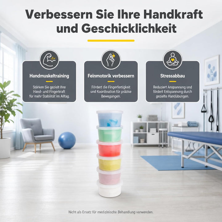 Fitnessknete in 6 Verschiedene Widerstandsgrade - für Handtraining, Anti-Stress, Handmuskulatur, Fei