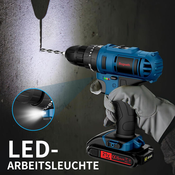Bogseth 21V Akkuschrauber Set,Akkubohrer mit 112PCS Werkzeugkoffer,45 N.m Max akku bohrmaschine mit