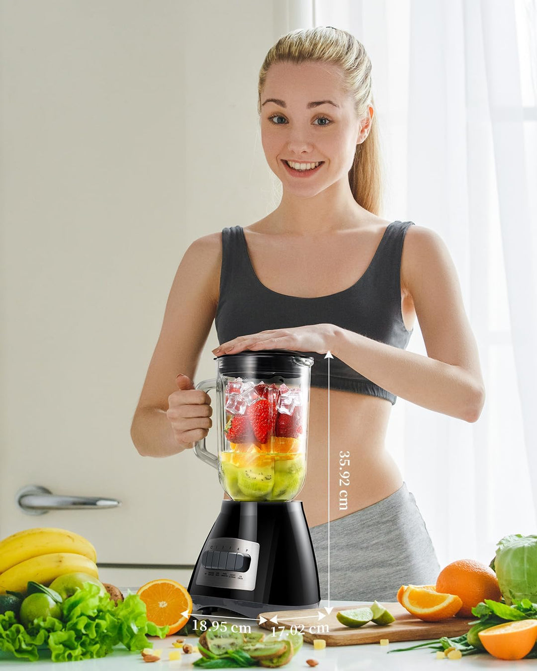 SHARDOR Standmixer, 700 W Spitzenleistung smoothie maker mit 1,5-Liter-Glasbehälter, Edelstahl 6-Kli