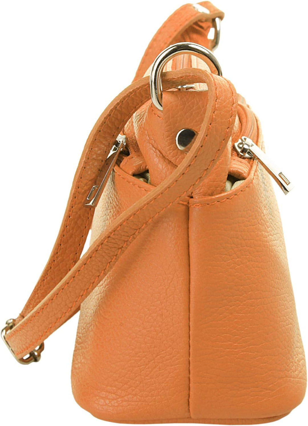 Umhängetasche Echt Leder Damen Made in Italy, Crossbody Bag, Messenger Bag mit Reissverschluss, Schu