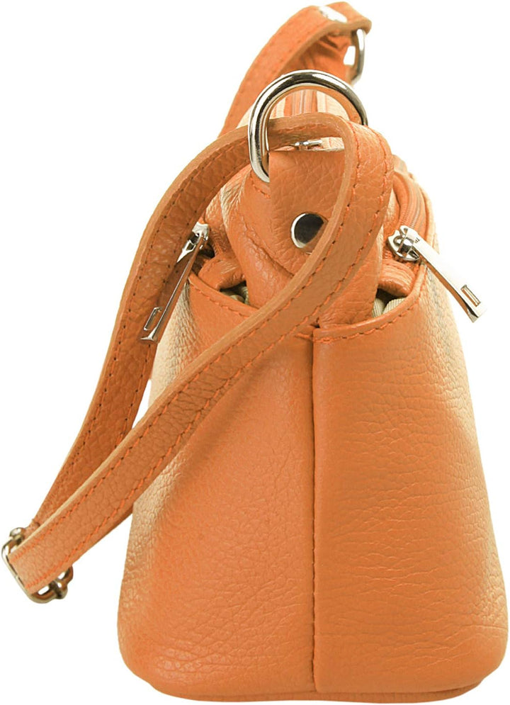 Umhängetasche Echt Leder Damen Made in Italy, Crossbody Bag, Messenger Bag mit Reissverschluss, Schu