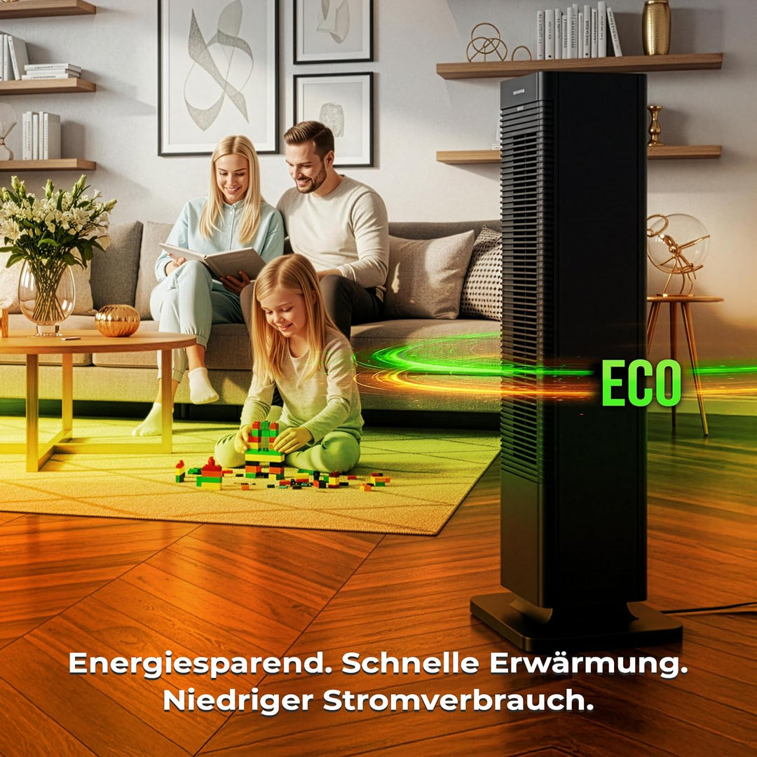 CoolHeat Keramik-PTC Heizlüfter 2000W WiFi 2-in-1 – Heizungslüfter & Turmventilator, 80° Oszillation
