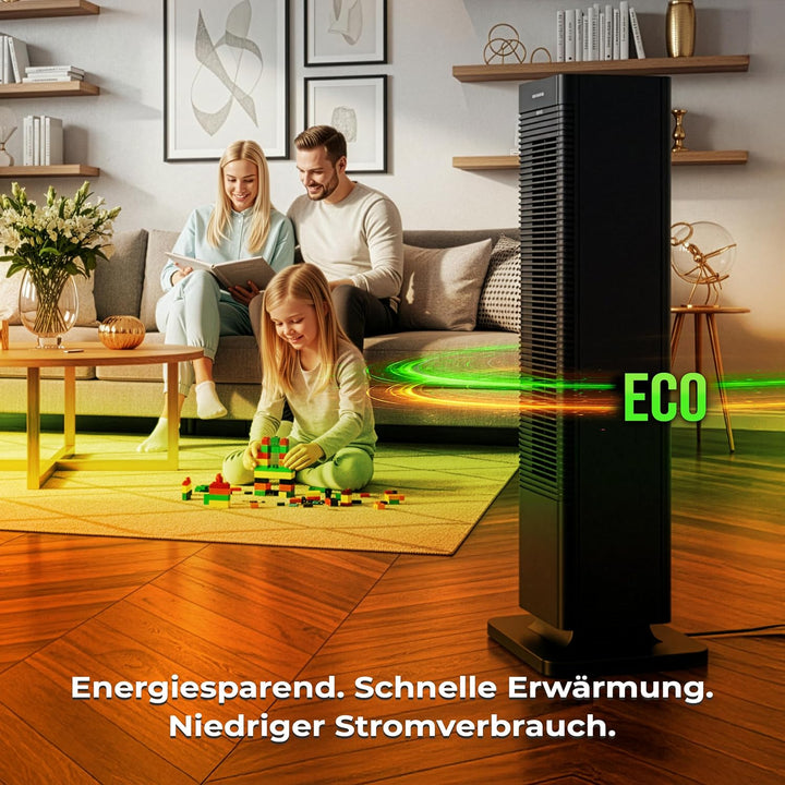 CoolHeat Keramik-PTC Heizlüfter 2000W WiFi 2-in-1 – Heizungslüfter & Turmventilator, 80° Oszillation