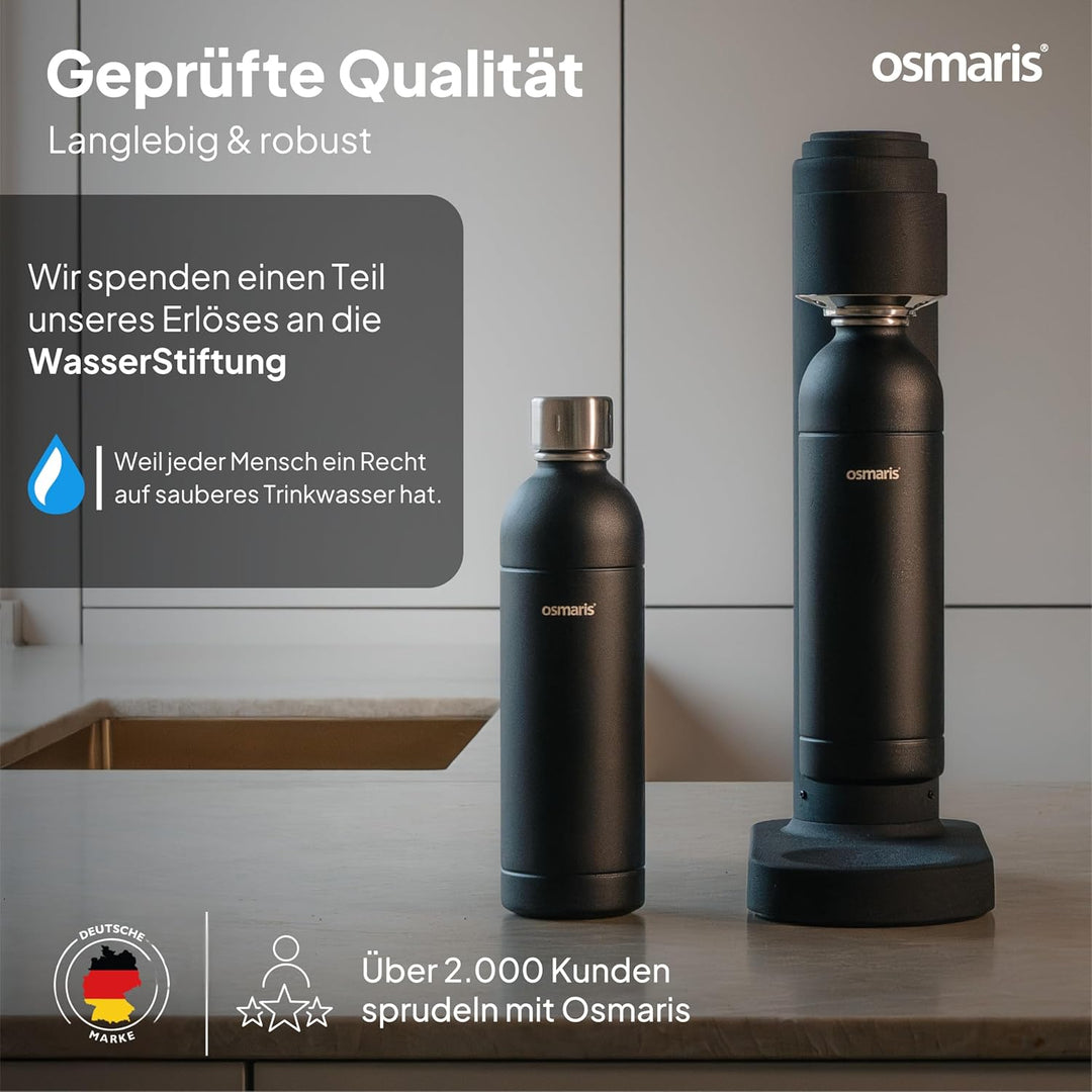 Wassersprudler aus hochwertigem Edelstahl - Design Soda Maker inkl. 2x 1,1 L Edelstahlflaschen - ges