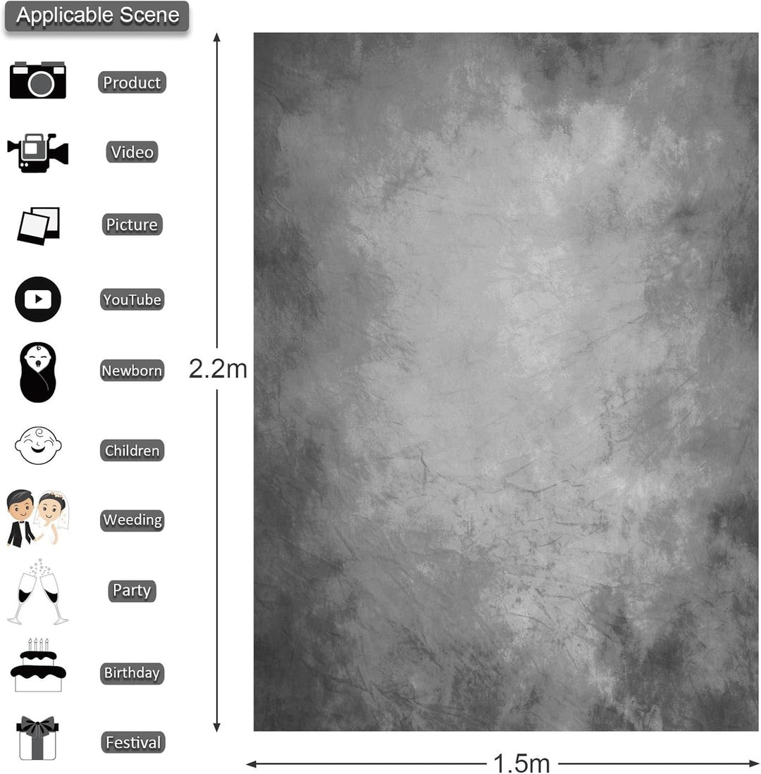 Fotohintergrund, 1,5 x 2,2 m Abstraktes Farbverlauf Hellgrau aus Stoff, Professioneller Fotografie H