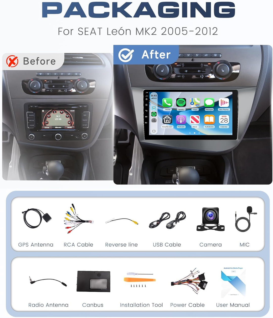 6G+128G 8 Core Rimoody Autoradio Android für SEAT León MK2 2005-2012 Carplay Wireless 9" Radio Auto