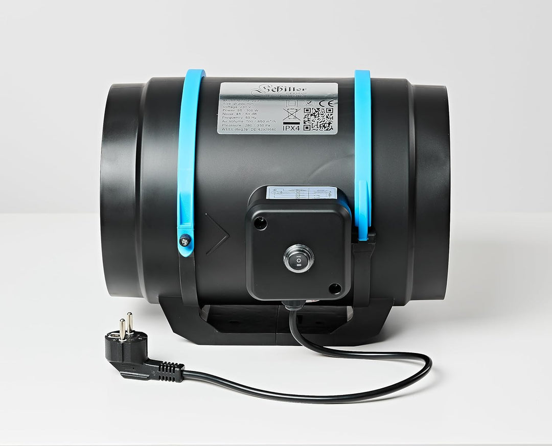 Schiller SF200 Silent 700/850 m³/h – Rohrventilator - 2 Geschwindigkeitsstufen - Grow - Zelt Box Ind