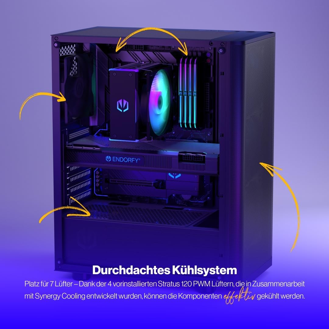 ENDORFY Ventum 200 Air, ATX Gehäuse, 4x 120mm Lüfter enthalten, Seite aus gehärtetem Glas, Frontblen