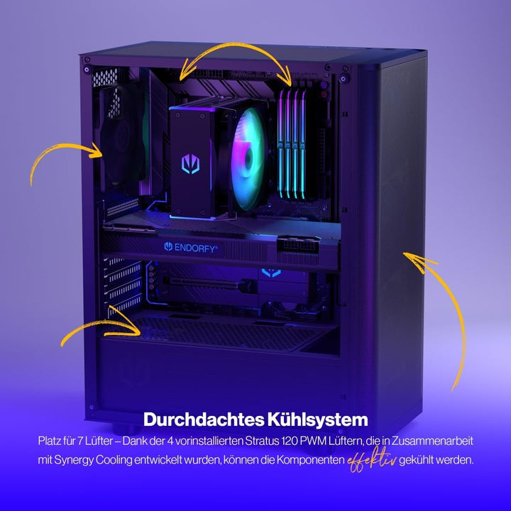 ENDORFY Ventum 200 Air, ATX Gehäuse, 4x 120mm Lüfter enthalten, Seite aus gehärtetem Glas, Frontblen