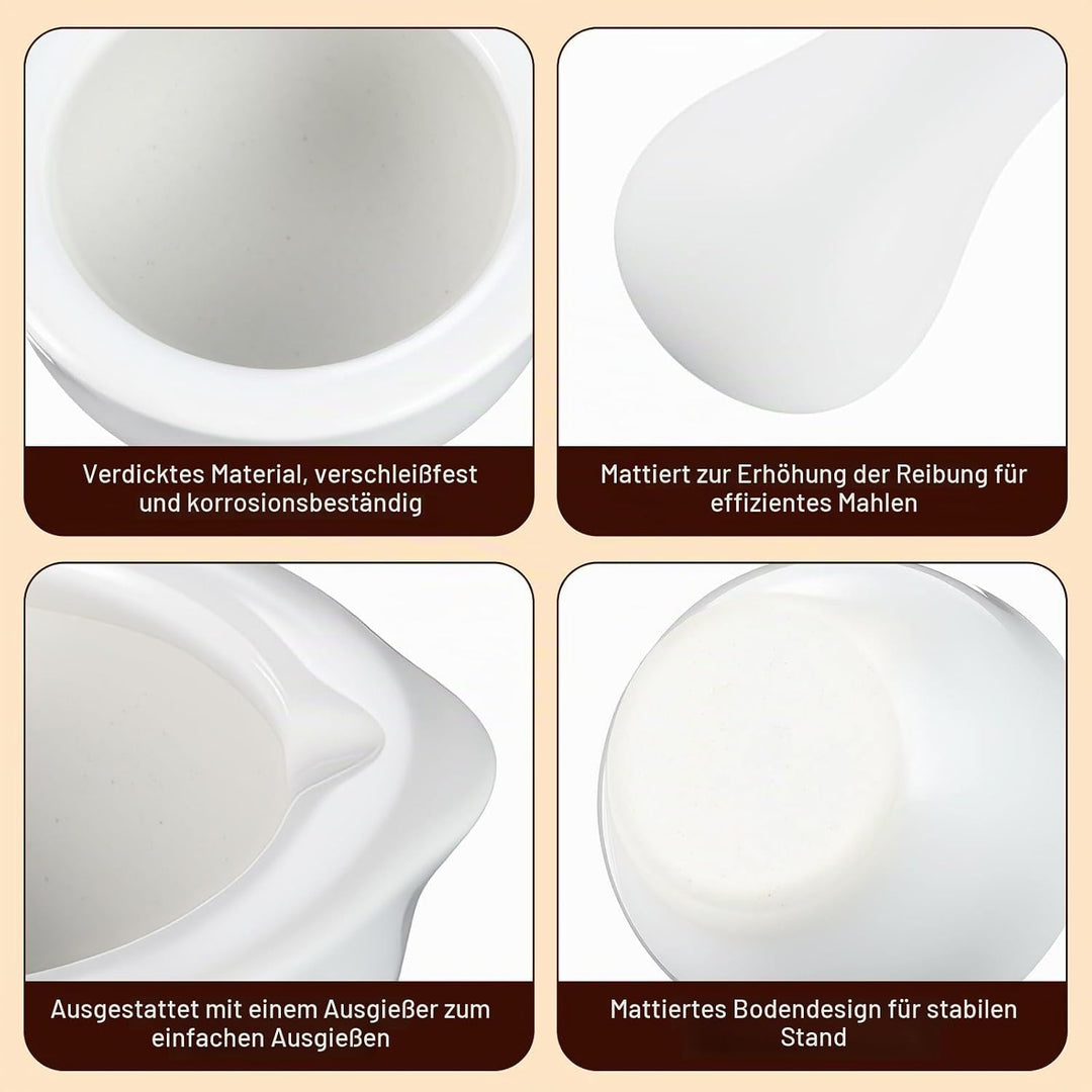 VILLCASE 2 Sets/4 Stück kleiner Porzellanmörser Stössel Set Keramik Kleine Kräuterschale Pesto Pulve