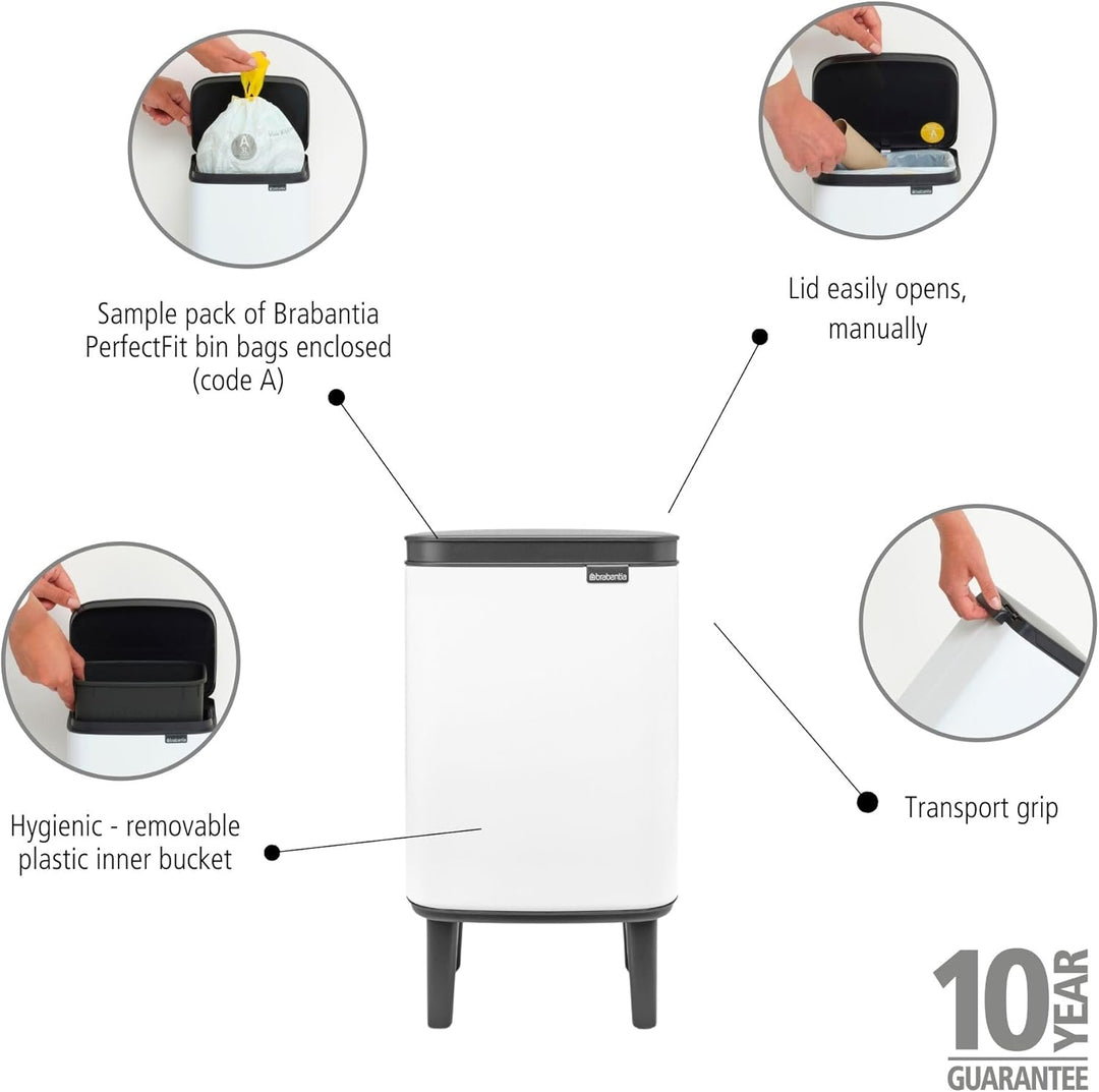 Brabantia - Mülleimer Bo Hi 4L mit Soft-Close-Deckel, herausnehmbarem Inneneimer und Transportgriff