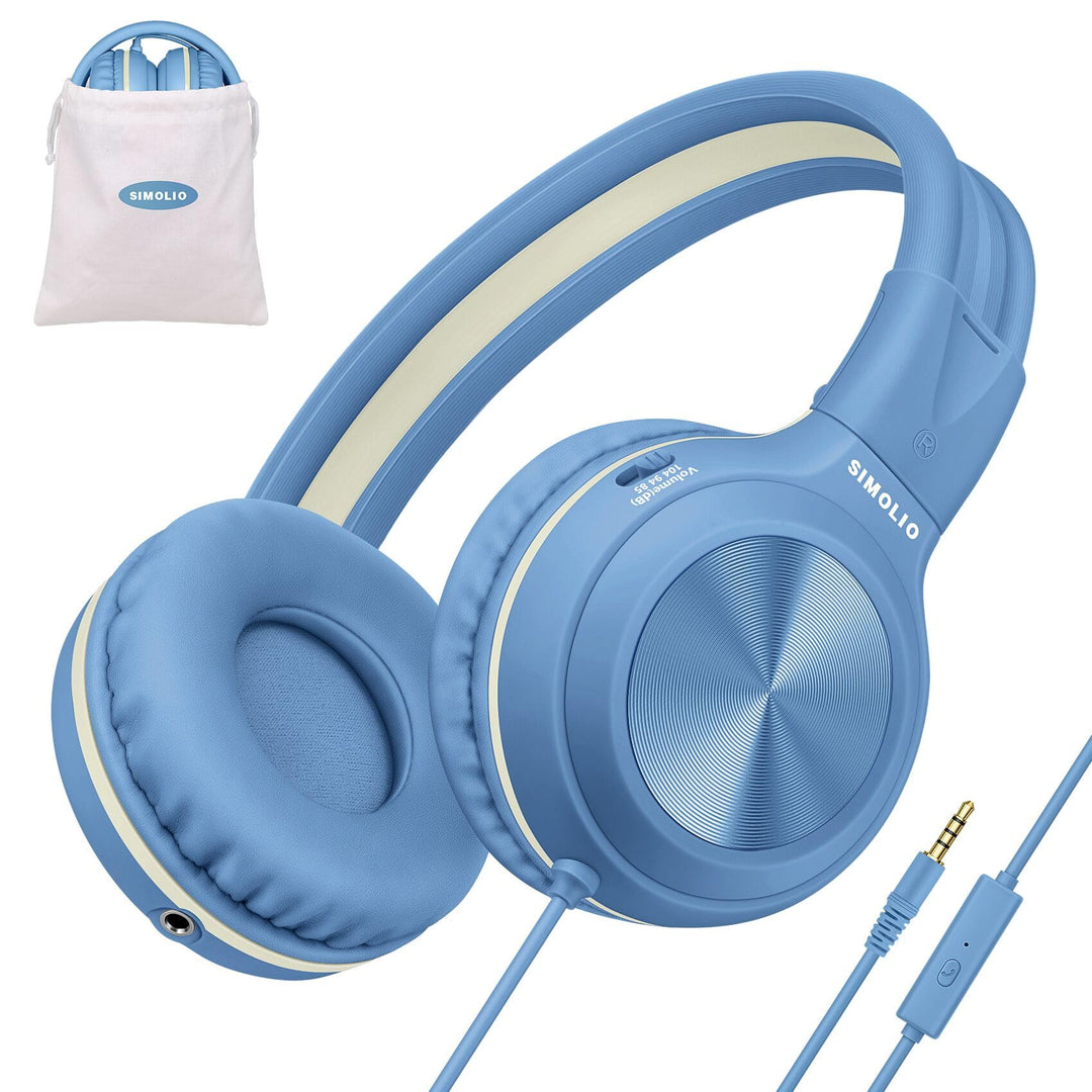 SIMOLIO Kinder-Kopfhörer mit Mikrofon und Lautstärkeregelung, faltbar, kabelgebunden, Stereo, 3,5 mm