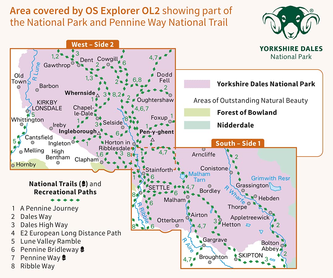 Ordnance Survey Map Yorkshire Dales - Southern & Western Area: Whernside, Ingleborough & Pen-y-ghent