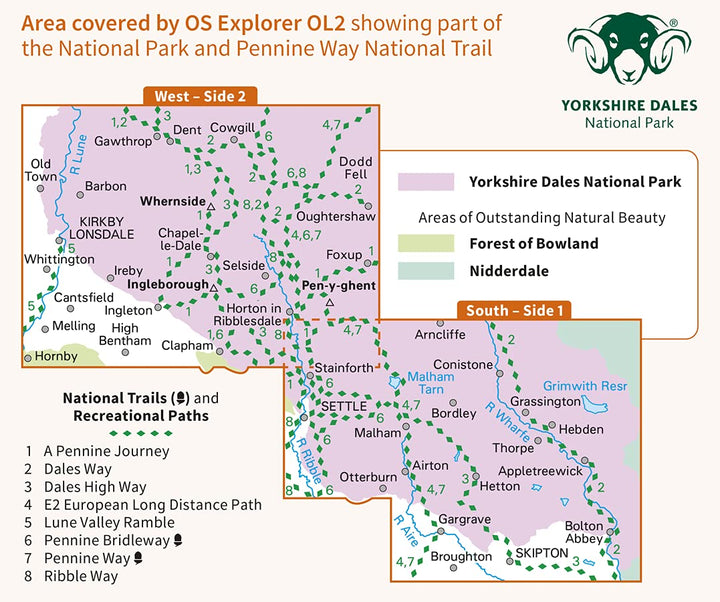 Ordnance Survey Map Yorkshire Dales - Southern & Western Area: Whernside, Ingleborough & Pen-y-ghent