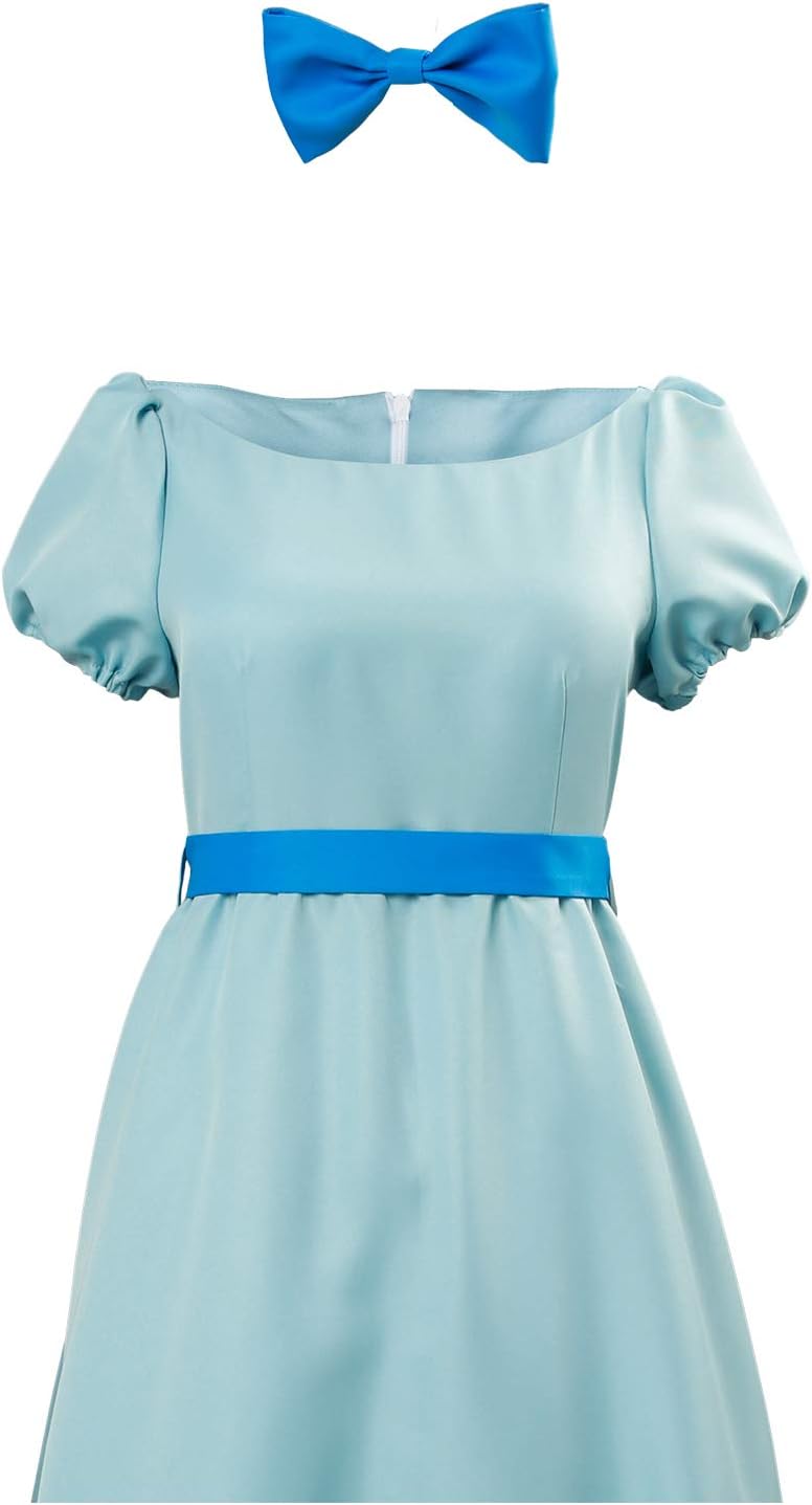 YANVS Damen Wendy Cosplay Kostüm Halloween Prinzessin Kleid Gürtel Schleife Tiara Set L Blau, L Blau